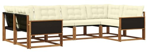 vidaXL Outdoor-Sofagarnitur mit Kissen 6 pcs Natur und Creme, Garten-Sofa, modernes Outdoor-Sitzset, strapazierfähige Terrassenmöbel, gemütliche Lounge für Dein Wohnzimmer