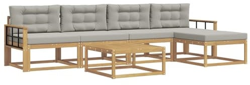 vidaXL Outdoor-Sofagarnitur 6 pcs Weiß und Hellgrau 79 x 79 x 37 cm, Patio-Lounge-Set, modernes Outdoor-Sofa, wetterfestes Gartenmöbel, Akazienholz