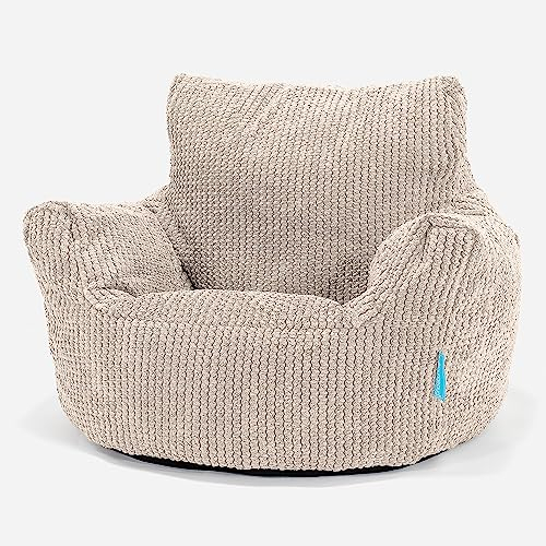 Lounge Pug Klein Kindersessel Sitzsack für 1-3 Jahren, Creme Pom-pom Waffelstof, Mini-Sessel Kinderstuhl Kuschelsessel, Kindermöbel für Kinderzimmer