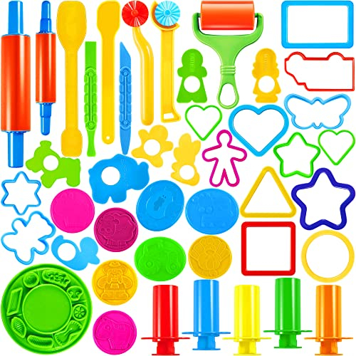 JOYIN 44 Stück Knetwerkzeug Set für Kinder, Knete Zubehör mit Modell Ausstechformen, Teig Plastilin Werkzeuge Modellierwerkzeug Küchenspielzeug Lernspielzeug Geschenk für Jungen Mädchen