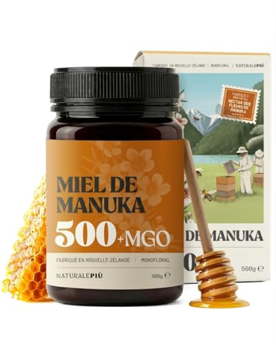 NaturalePiù Miele di Manuka 500+MGO Testato dalla Nuova Zelanda | 500 g. Miele monoflorale dalla Nuova Zelanda, testato per metilgliossale, ideale per tè, toast e yogurt.