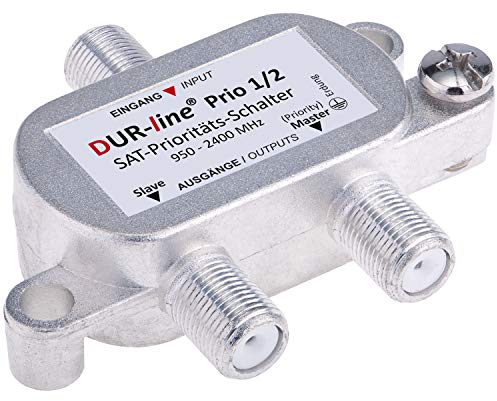 SAT-Prioritäts-Schalter von DUR-line - verteilt/schaltet 1 LNB auf 2 Receiver/TV - voll geschirmt - für Satelliten-Anlagen(DVB-S/S2) [Fernseh Verteiler Splitter Umschalter Vorrang-Schalter]