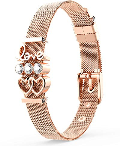THIORA Armband Rosegold Damen | Premium Edelstahl | Schmuckset Soulmate Diamonds | Charmband | Geschenk (Sparkling Love - Rosegold)