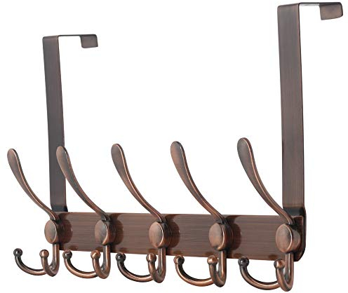 Dseap Türgarderobe zum Einhängen, Edelstahl Türhaken Innenseite, Türhakenleiste, Kleiderhaken Tür, Türaufhänger, für Kleidung Hut Handtuch Mantel, mit 5 Dreifachhaken, Antikes Kupfer
