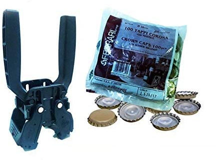 Palucart TAPPATRICE CAPSULATRICE Manuale 2 Leve Kelly per Tappi A Corona 26 MM Bottiglie Vino Birra + 100 Tappi a Corona Ø 26 mm
