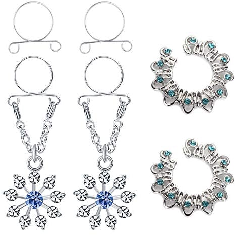 vcmart 2 Paar Fake Brustwarzenpiercing Ring Chirurgenstahl Kein Piercing Brustwarze Nippel Piercing Ring mit Anhänger