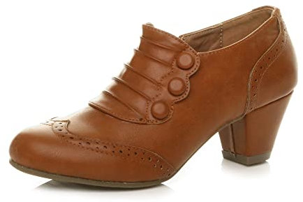 AJVANI mid heel buttons zip brogue ankle shoe boots booties size 5 38