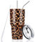 Thermobecher mit Leopardenmuster, Edelstahl, isoliert, mit Strohhalm-Deckel, Reinigungsbürste (850 ml Leopard)
