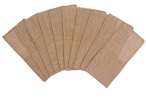 Lot de 10 pochettes à couverts en toile de jute pour décoration de table de mariage
