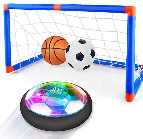 Pallone Calcio Fluttuante con 2 Porte, Giocattoli per Bambini 3-12 Anni Palla Ricaricabile Casa con Luci LED Hover Soccer Ball Compleanno Natale Regali per Bimbi Giochi Interno