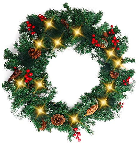 Belle Vous Weihnachtsgirlande - 270cm Girlande Tannengirlande Beleuchtet Grün mit Beeren Tannenzapfen 10 LED Lichter Warmweiß - Treppengirlande Weihnachtsdeko für Kamin, Treppengeländer, Weihnachten