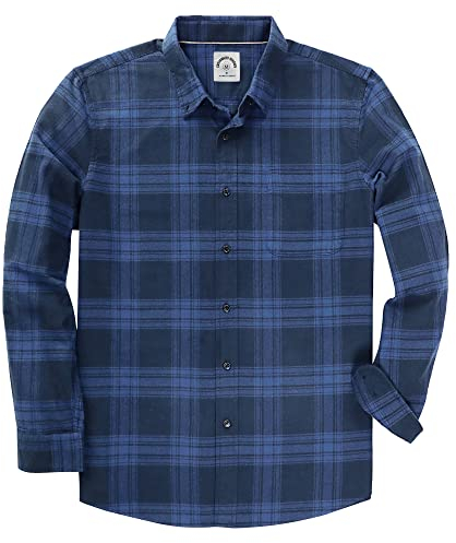 Dubinik® Flannel Shirt for Men Casual Button Down Work Soft All Cotton Lightweight Flannel Mens Plaid Shirts Long Sleeve Blue Navy
