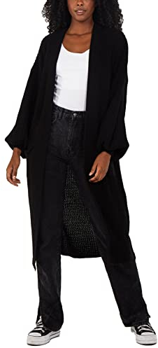 H&F Long Cardigan for Women New Ladies Classic Open Front Boyfriend Balloon Sleeve Chunky Knitted Maxi Longline Floaty, 2 Side Pockets Sweater Plus Size 8-22 Black
