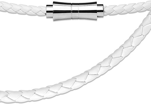Paula & Fritz® Hals-Kette Damen Kunst-Leder Weis 508-mm Lang ca 9-Gramm 4-mm Breit Herren-Kette Hals-Schmuck Frauen Männer-Ketten Geflochten