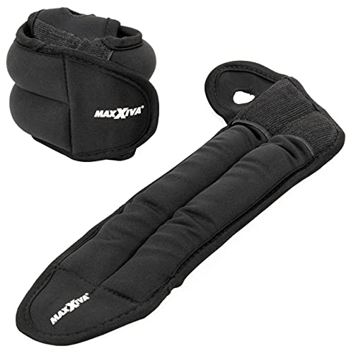 MAXXIVA Handmanschetten Gewichtsmannschetten Set Schwarz 2 x 1,5kg mit Klettverschluss Eisensandfüllung Laufgewichte Krafttraining Fitness Workout 3 kg