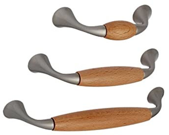 dilou Möbelgriffe aus Zink/Mittelteil Holz in 4 Farben und 3 Längen Halter Griffe Schrankgriff Schubladengriff (64mm, buche)