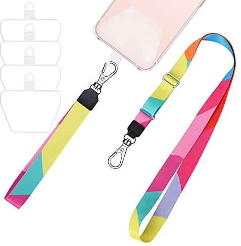 mylovetime Handyband Universal Crossbody,Handy Lanyard & Handschlaufe und 4 Stück Selbstklebend Pads, Verstellbar Handyband zum Umhängen kompatibel mit alle Smartphones Bunt