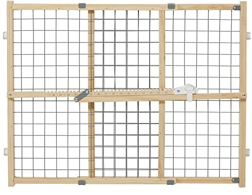 New World Wire Mesh Pet Safety Gate, Dog Gate Expands From 68.6 - 105.4 cm Wide, 61 cm Tall, Wood, No Damage to Walls, Powder Coated Wire, B2924WWM-2