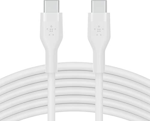 Belkin BoostCharge Flex silicone USB C charger cable, USB-IF certified USB type C to USB type C charging cable for iPhone 16, 15, Galaxy S24, S23, iPad, MacBook, Note, Pixel and more - 3m, white