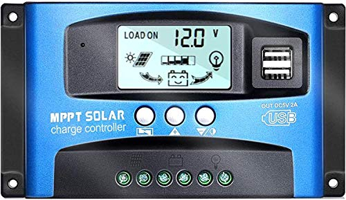SOGTICPS MPPT Solar Laderegler 40A 12V/24V Autofocus Tracking Sonnenkollektor Laderegler mit zwei USB Anschlüssen, LCD Display, Modell: Wanderer BL912 (blau)