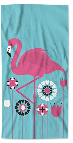 AOYEGO Pink Flamingo Badetuch, Vogel, Tierblumen, Strandbadetücher, weiche Mikrofaser, Yoga/Golf/Schwimmen/Haare/Gesichtstücher, 38,1 x 76,2 cm