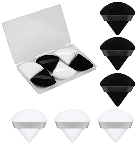 KINBOM 6 Stück 7 cm/2,76 Zoll Puderquaste Dreieck, Powder Puff mit Riemen Puderschwamm Schminkschwamm Puderapplikator für Loses Puder Foundation und Creme (Weiß, Schwarz)