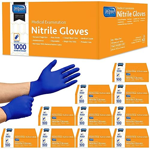 Inspire Nitrile Gloves Medical Examination | The Original Quality Stretch Cobalt Blue | 4.5 Grade Disposable Gloves Latex Free Doctors, EMT, Food Service, Cleaning, Household, Hospitals and More