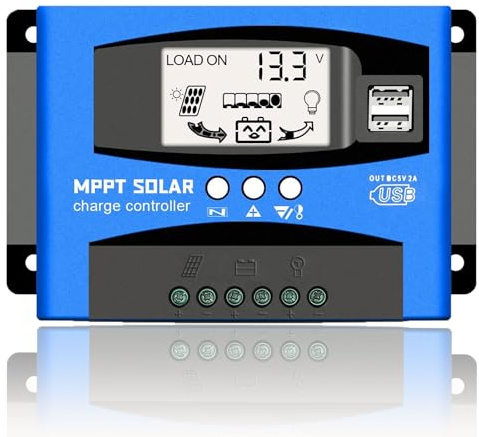 WERCHTAY 100A MPPT Solar-Laderegler, 12 V/24 V, Strom, Autofokus, MPPT-Tracking, Laderegler mit LCD-Display, Dual-USB-Solar-Regler, Laderegler, mehrere Laststeuerungsmodi