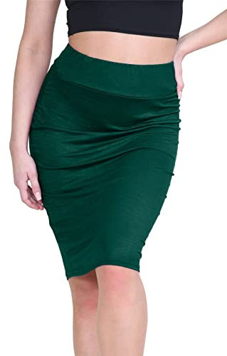 Hamishkane® Ladies Skirts Elasticated Waist, Plain Summer Pencil Skirt for Women UK, Casual Soft Bodycon Tube Midi Skirts for Women UK - High Waist Stretchy Jersey Midi Skirt Bottle Green
