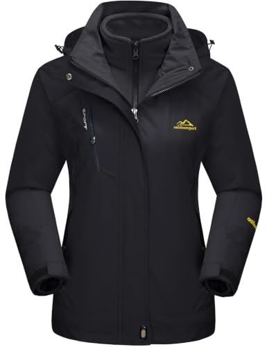 TACVASEN Women's 3-IN-1 Jackets Waterproof Fleece Jacket Outdoor Skiing Snowboarding Coat