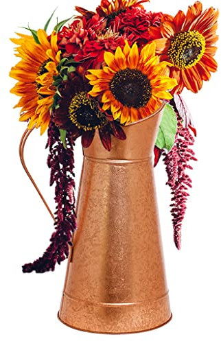 Large Galvanised Metal Flower Jug Vase Brushed Copper Finish Vintage Style Farmhouse Country Style Copper Anniversary Pitcher Jug Vase Gift
