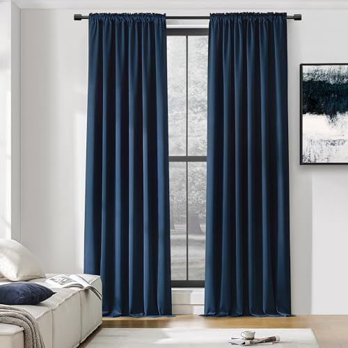 DONREN 108 Inch Length Navy Blue Curtain Panels/Drapes for Living Room Solid Energy Efficient Room Darkening Bedroom Curtains Thermal Insulated W 60 x L108 inch