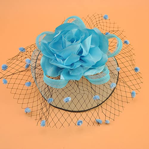 Braut Fascinator Hut Patei Blumen Netz Kopfschmuck Cocktail Party Headwear Haarschmuck Hochzeit Haarklammer Hüte Für Tea Party Kirche Hochzeit Jockey Club (Hellblau)