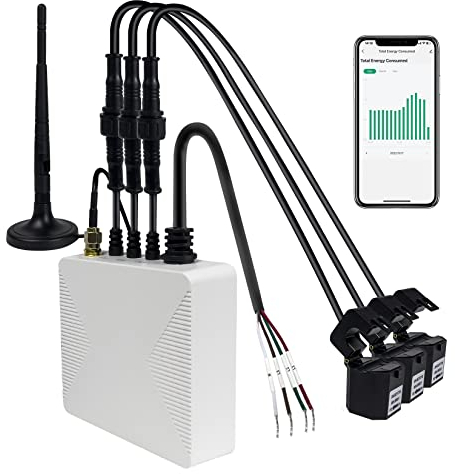 OWON 3-Phasen-WLAN-Smart-Home-Energiemonitor, 3-Phasen-Zangenmessgerät mit 3 120 A Schaltkreisstufen-Sensoren Echtzeit-Stromüberwachung | Solar-| Messgerät