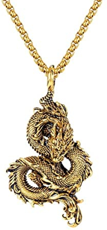 YAHOYA Mode Hommes Acier Inoxydable Chinois Dragon Collier Rétro Hip Hop Zodiac Dragon Pendentif Titane Acier Pendentif Collier Bijoux