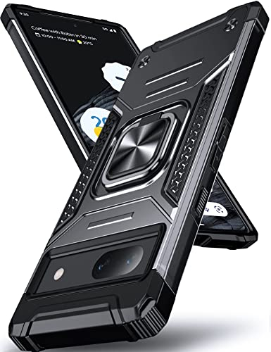 DASFOND Armor Hülle für Google Pixel 7a mit Kameraschutz Case Militärische Stoßfeste Handyhülle [Upgrade 2.0] 360 ° Ständer Cover für Auto Magnet, Schwarz
