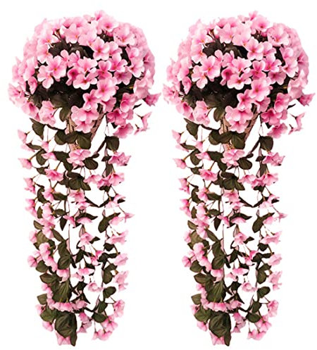 Souarts 2/4 Stück Kunstpflanze Kunstblumen Hängend Wie Echt, Blumenranken Künstliche Blumen für Draußen Drinnen Terassendeko Balkon Dekoration Wanddekoration für Haus Garten Hochzeit Büro, B Rosa