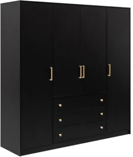 Vente-unique - Armoire 4 Portes et 3 tiroirs - L196 cm - Noir - Lizandro