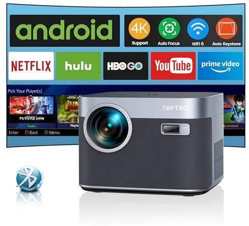 【Built-In Netflix】Projector 4K Support, Smart Projector with 35000 Lumens Auto Focus/Keystone, WiFi 6 Bluetooth, 50% Zoom 300 Display 1080P Movie Projectors for Home Cinema/Bedroom/Party/Camping
