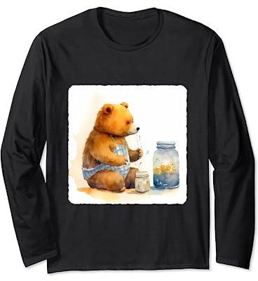 Ours avec un pot de confiture. Ours tenant un pot de confiture, animal Manche Longue