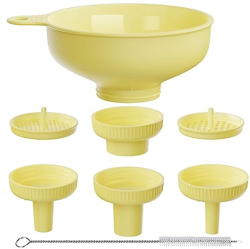 Entonnoir de Cuisine à Large Ouverture, Entonnoir de Cuisson et de Mise en Conserve en Plastique de Qualité Alimentaire Pisol avec 4 Embouts de Différentes Tailles et Deux Passoires