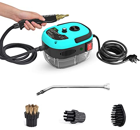 Irishom Steam Cleaners, 2500W Portable Handheld High Temperature Pressurized Steam Cleaner, Multi Purpose Steamer with Brush Heads for Kitchen Furniture Bathroom Car(1000ML, Blue)