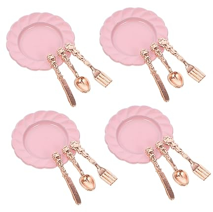 TOYANDONA 4juegos Mini De Platos y Cubiertos para Casa De Muñecas Platos Utensilios Accesorios De Cocina para Decoración De Escenas Miniatura