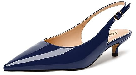 JUSTDANNI Décolleté da donna in vernice alla moda con fibbia a punta, con tacco basso, 3,8 cm, Blu navy, 39 EU