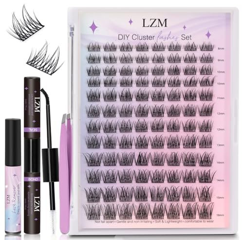 Kit Ciglia Finte, LZM Ciuffi Ciglia Finte, mix 8-16 mm, Ciglia Finte Individuali con Colla per Ciglia e Sigillante, Pinzette, Rimozione Colla, Fai da Te per la Casa (D Crul, Y08)