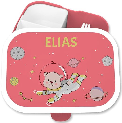 Brotdose Kinder Campus für Mepal - Weltraum - Astronaut Bär im Weltall - 750 ml - Rosa - erstklässler geschenke nasa fächern raumschiff rakete space shuttle raketen planeten astronauten junge