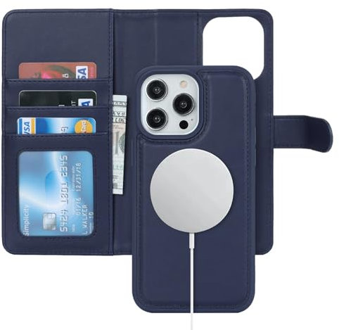 Zouzt for iPhone 14 Pro Max 6.7 Inch Detachable Wallet Case with Card Holder for MagSafe, Premium PU Leather 2 in 1 Flip Folio Book Magnetic Stand Protective Phone Cover - Blue