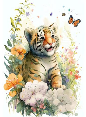 RICUVED Cute Tiger Diamond Painting Erwachsene, 5D Tiere Diamant Painting Bilder Erwachsene, DIY Diamond Painting Bilder Tiger Diamant Malerei Set für Wanddekoration 30x40cm