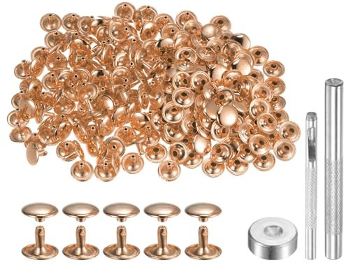 QUARKZMAN 100 Juego Cuero Remache 10 x 12mm de Metal con Doble Tapa Broches de Presión y Herramientas de Instalación para Cuero Manualidad Reparación Decoración Tono Dorado Claro