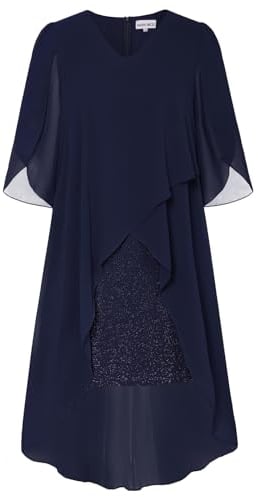Hanna Nikole Women's Cape Party Dress Lightweight Plus Sizes Evening Dress for Wedding Dark Blue 22 Plus Sizes